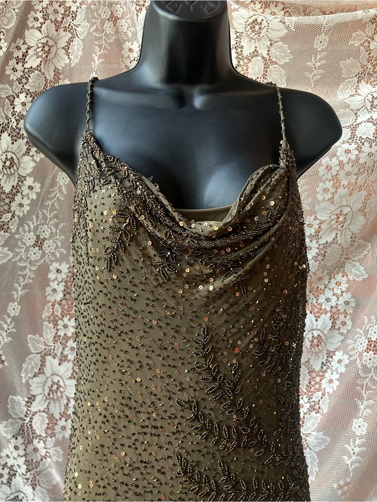 Sue Wong Dresses & Skirts - Sue Wong Olive Green Beaded Cowl Neck Camisole